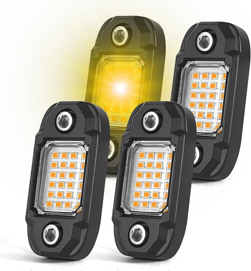 LY8 4 Pods Yellow LED Rock Light Waterproof Neon Trail Rig Lamp Underglow Lights for Car Truck Motorcycle Boat SUV ATV UTV (Yellow) - Image 1